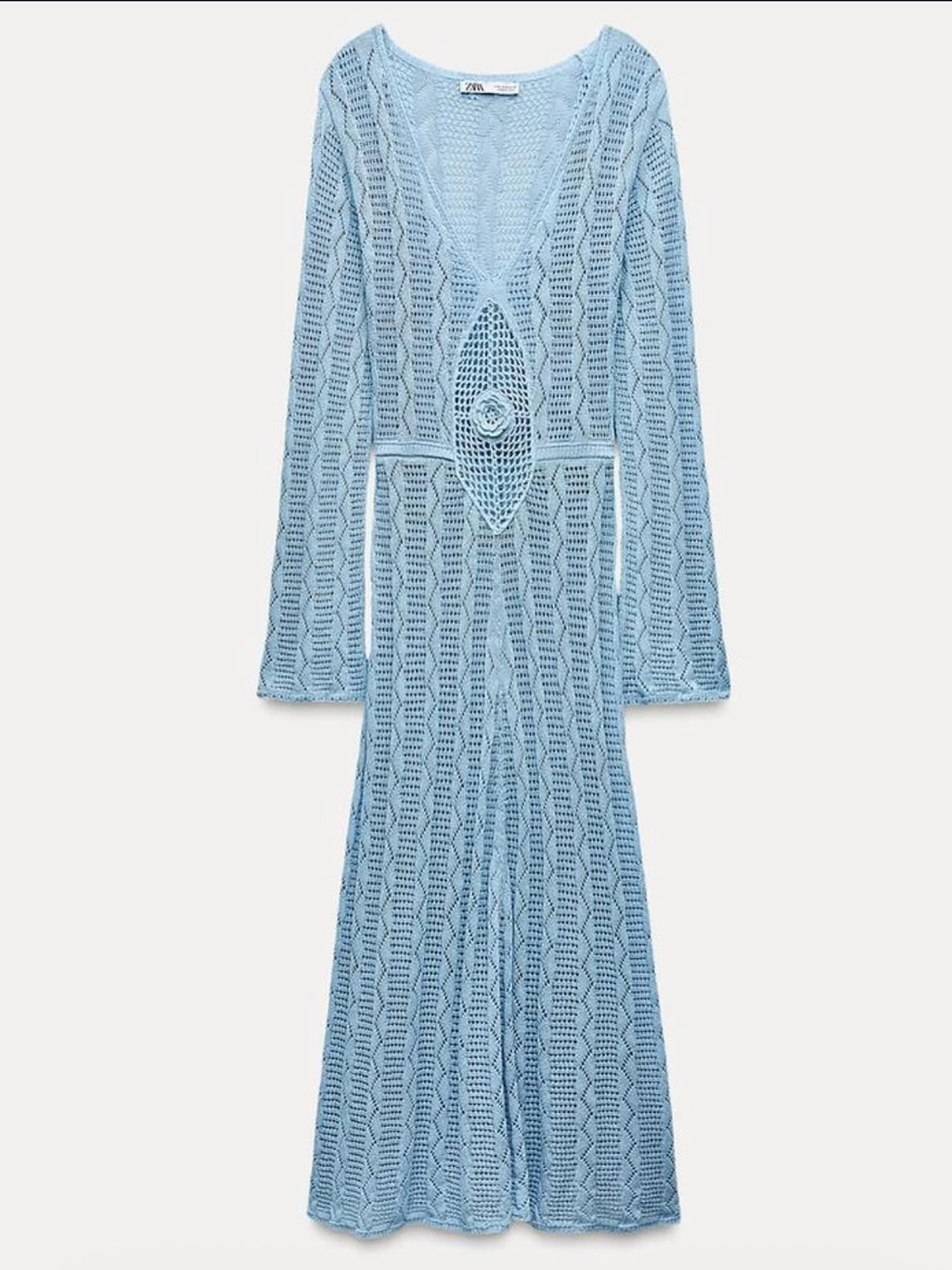 Light Blue Crochet Knit Maxi Dress